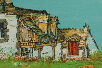 Juvenal Sanso - Brittany Houses - color lithograph