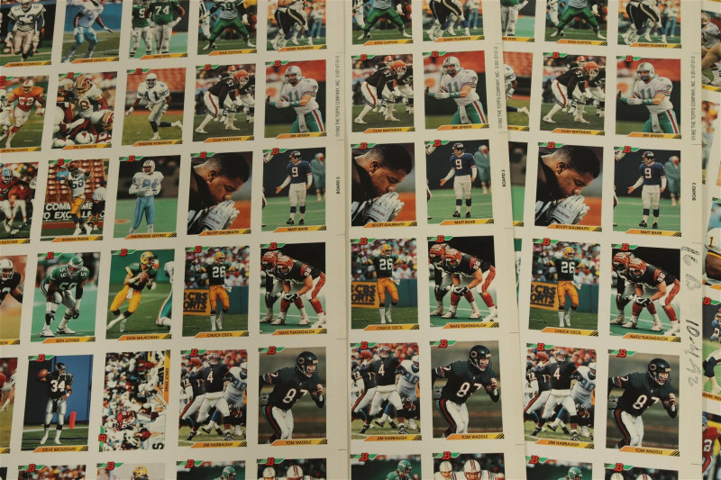 8 NFL Uncut Trading Card Sheets, 4 BOWMAN
