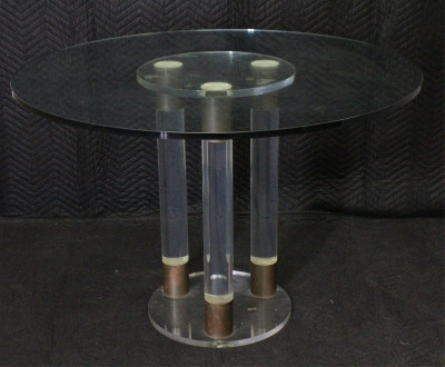Image for Lot Charles Hollis Jones Style Lucite & Brass Table