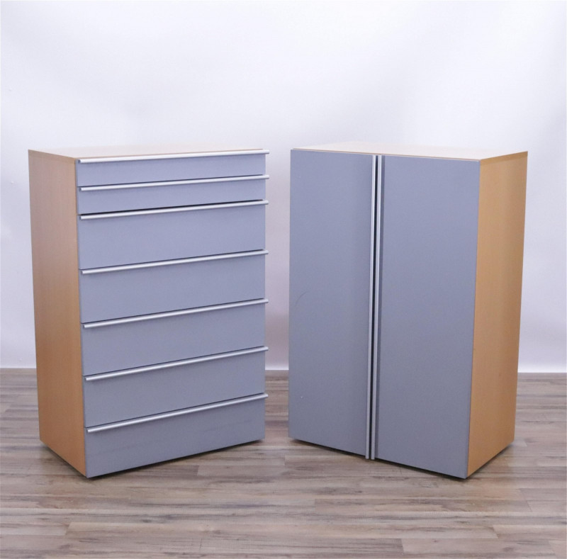 Pair of Contemporary Beechwood & Metallic Dressers
