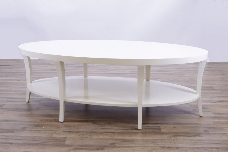 Century Furniture Cream Lacquer Oval Coffee Table