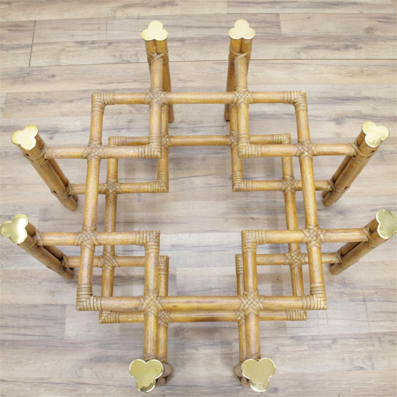 McGuire Brass Mounted Rattan Coffee Table