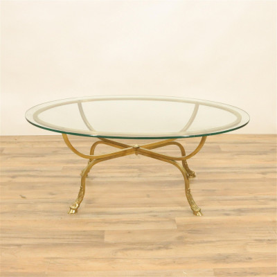 Image for Lot Classical Style Oval Brass Coffee Table