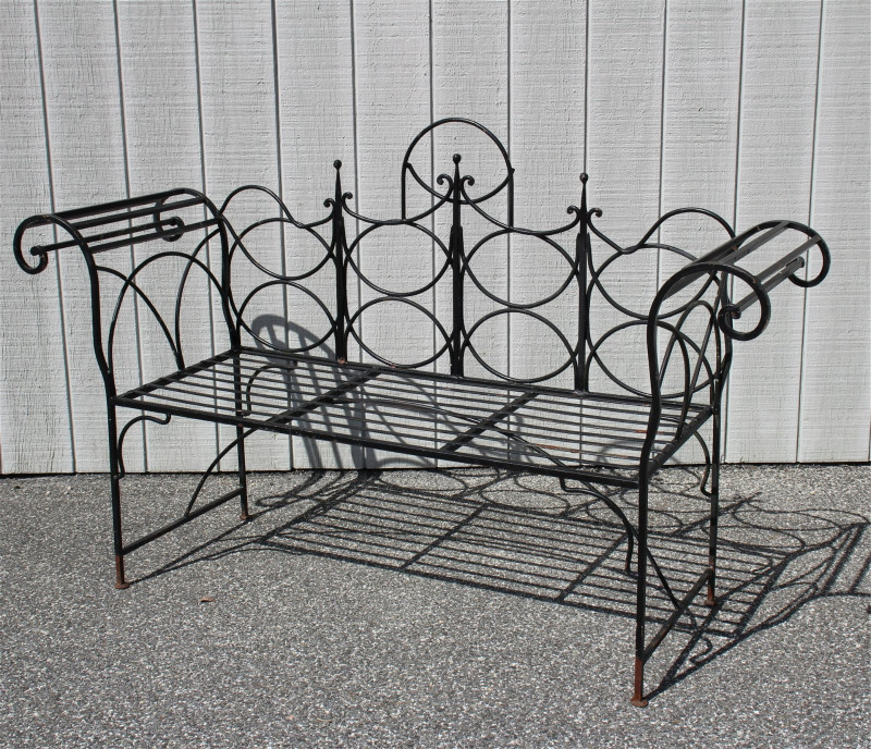 Black Painted Iron Patio Bench
