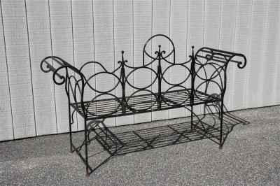 Black Painted Iron Patio Bench
