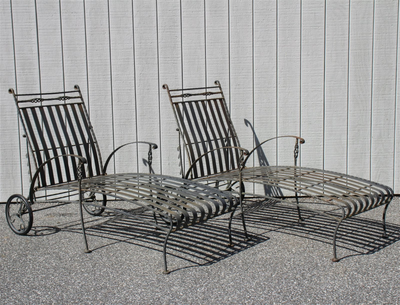 Pair Pool Patio Metal Chaise Lounges