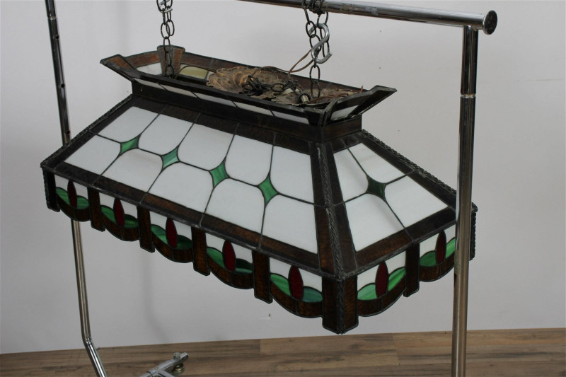 Stained Glass Billiards Light Fixture, 20th c