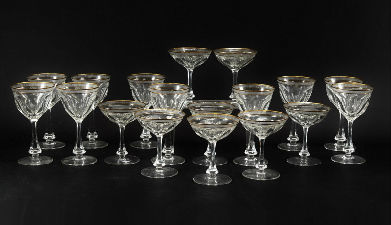 Set of Gilt-Rimmed Crystal Glasses