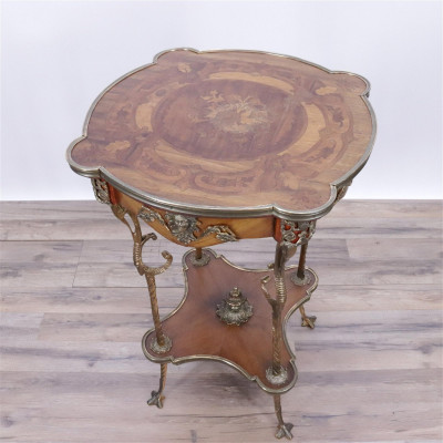 Louis XV Style Gilt Metal & Parquetry End Table