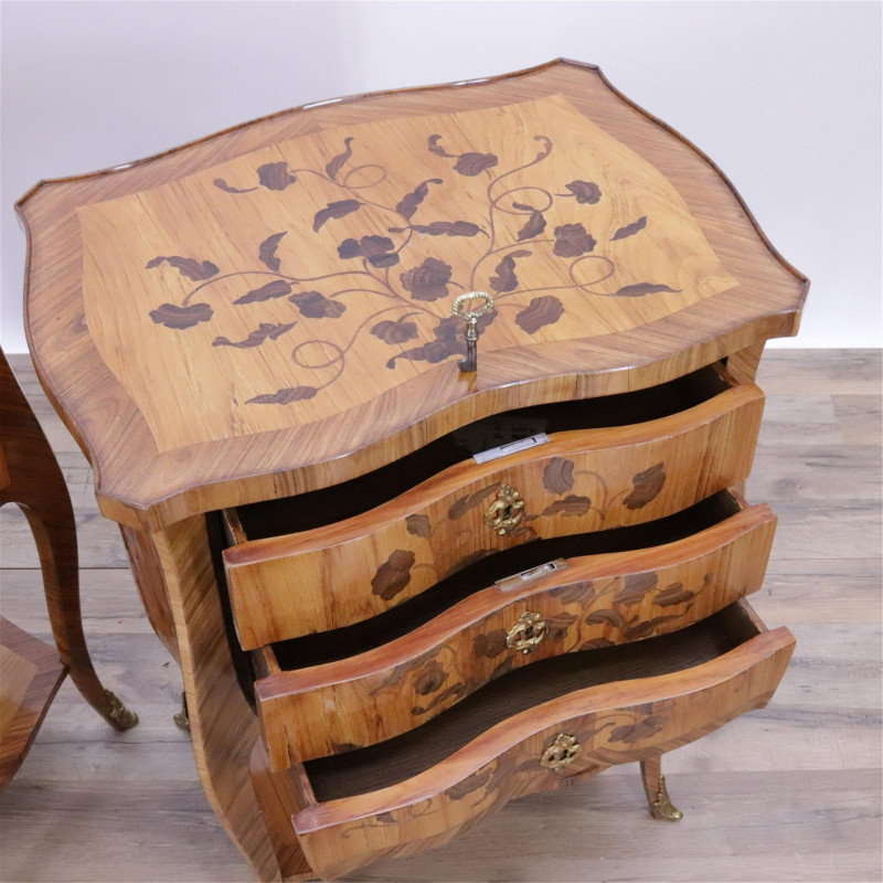Pair of Louis XVI Style Marquetry Table de Nuit
