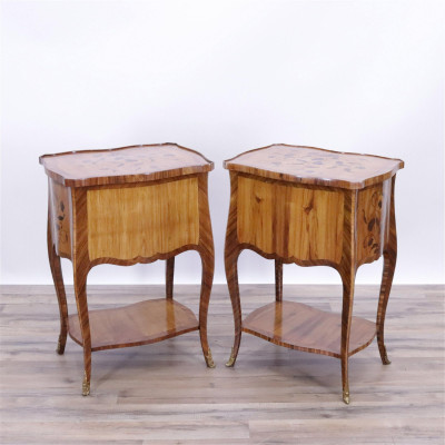 Pair of Louis XVI Style Marquetry Table de Nuit