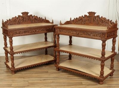 Image for Lot Pair of Jacobean Style Carved Oak Servers
