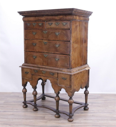 Image for Lot William & Mary Inlaid Walnut Chest on Stand 18th C