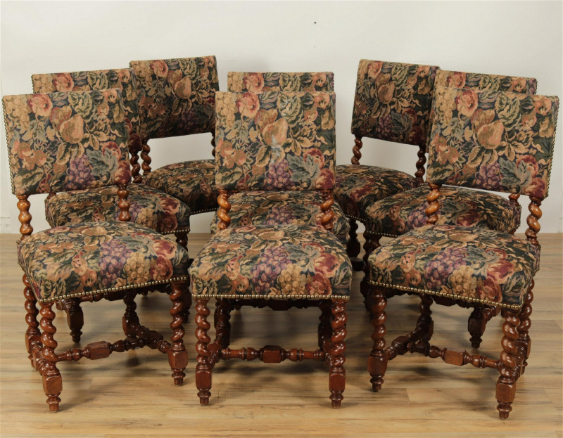 Set of 6 English Baroque Oak Dining Chairs