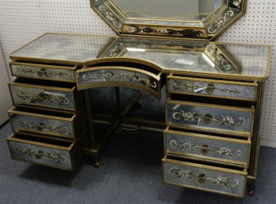 Rococo Style Gold Painted Eglomise Desk & Mirror