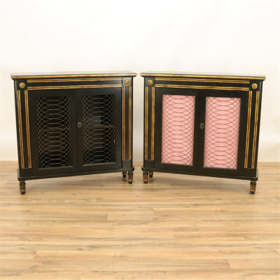 Image for Lot Pair of Regency Style Black Dwarf Cabinets