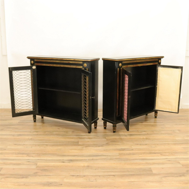 Pair of Regency Style Black Dwarf Cabinets