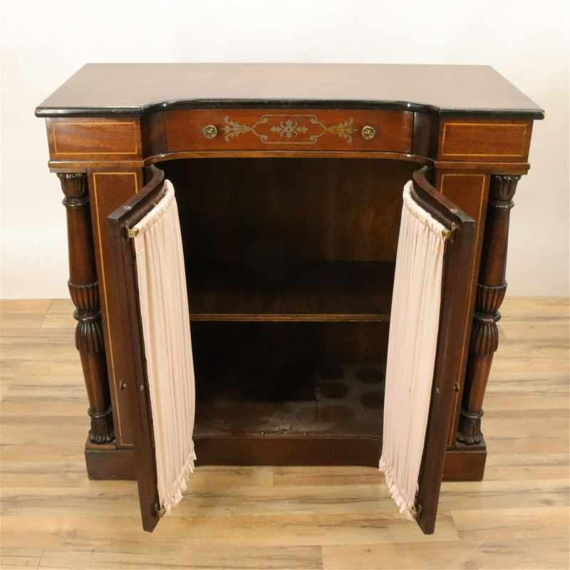 Pair Regency Style Inlaid Mahogany Side Cabinets