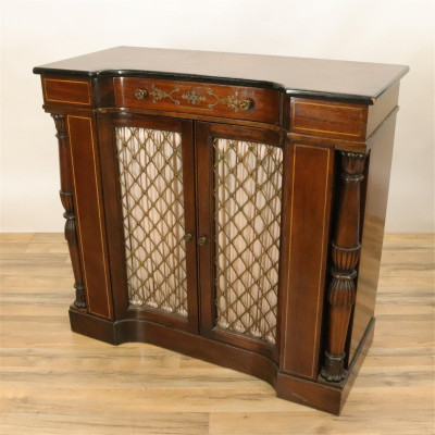 Pair Regency Style Inlaid Mahogany Side Cabinets