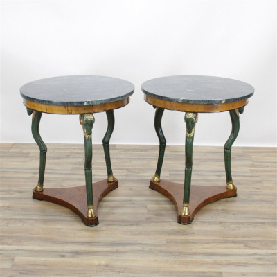 Image for Lot Pair Regency Style Round Marbletop Side Tables