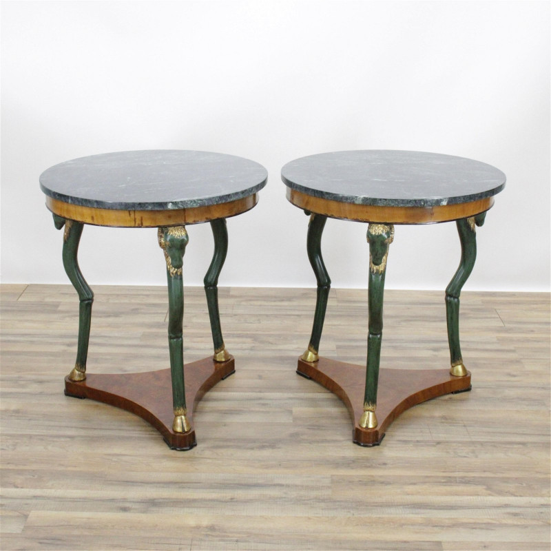 Pair Regency Style Round Marbletop Side Tables