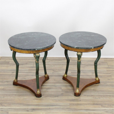 Pair Regency Style Round Marbletop Side Tables