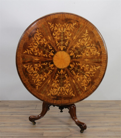 Image for Lot Victorian Inlaid Mahogany Breakfast Table, 19th C