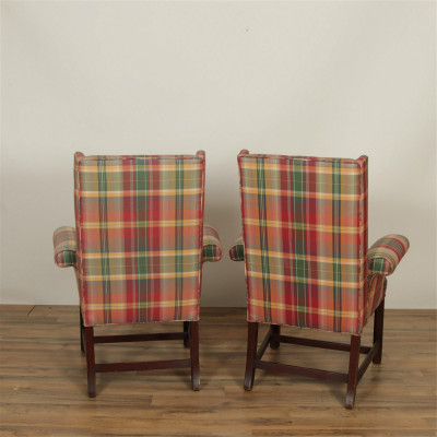 Pair Contemporary Styled Upholstered Wing Chairs