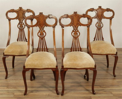 Image for Lot Set of 4 Edwardian Inlaid Mahogany Side Chairs