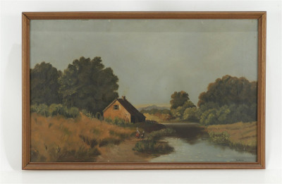 John Mather - Cottage by Stream - O/C