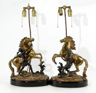 Image for Lot After Guillaume Coustou, Pair of Marly Horse Lamps