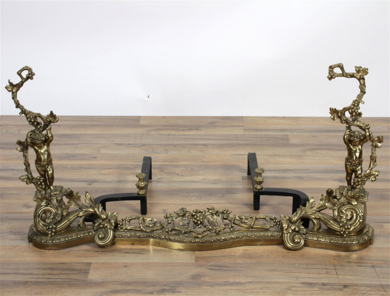 Pair of Louis XV Style Gilt Brass Figural Chenets