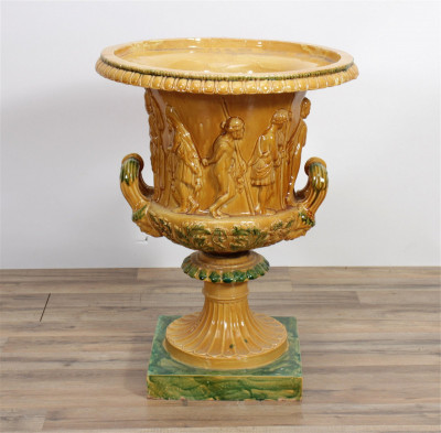 Image for Lot Neo-Classical Gold & Green Glazed Ceramic Urn