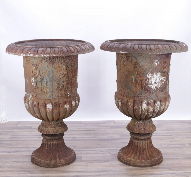 Pair of Massive Classical Style Cast Iron Urns