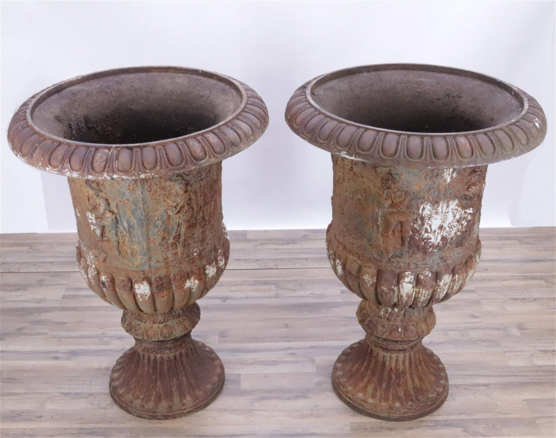 Pair of Massive Classical Style Cast Iron Urns