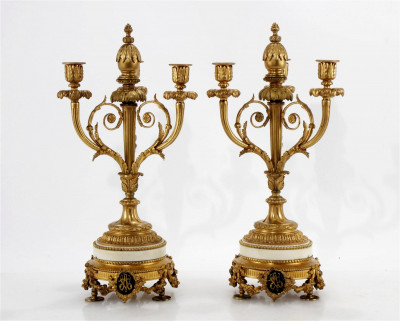 Image for Lot Pair of Louis XV Style Gilt Bronze Candelabra
