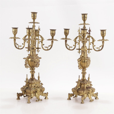 Pair of Rococo Revival Style Gilt Metal Candelabra