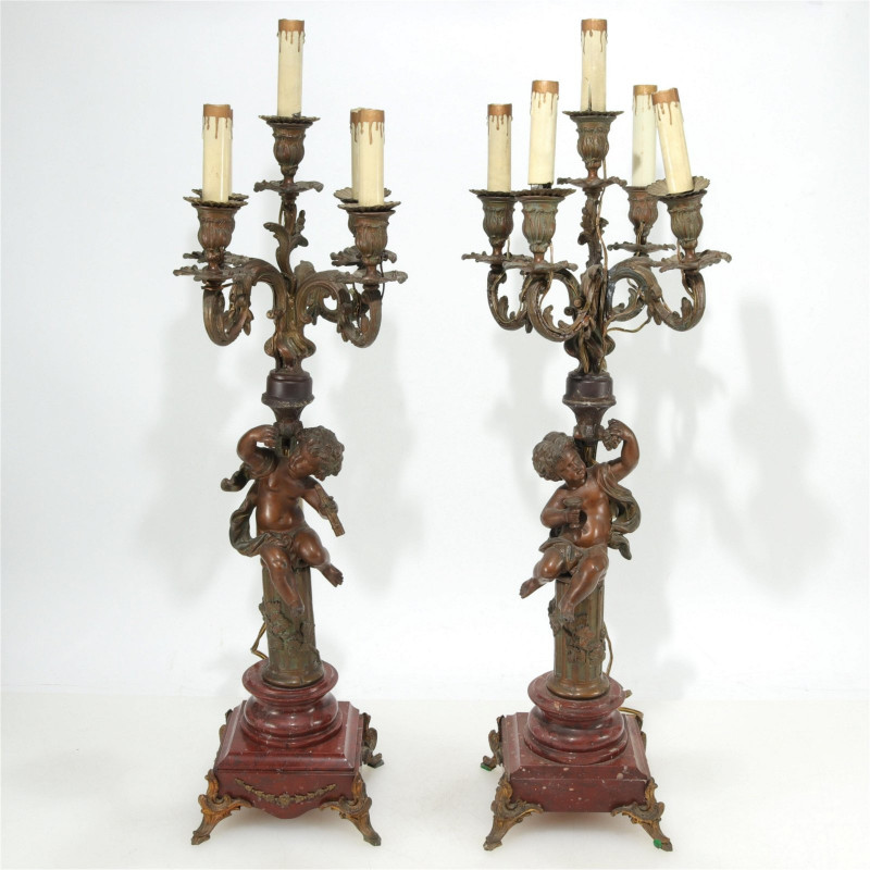 Pair of Classical Style Figural Bronze Candelabra