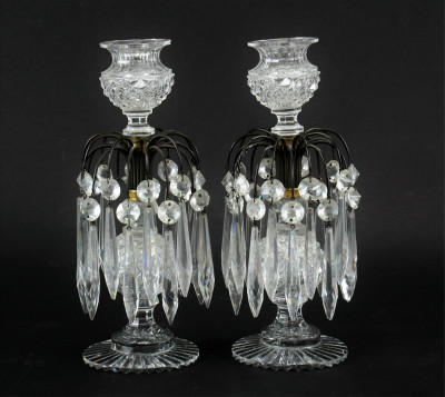 Image for Lot Pair Regency Gilt Brass & Cut Glass Candlesticks