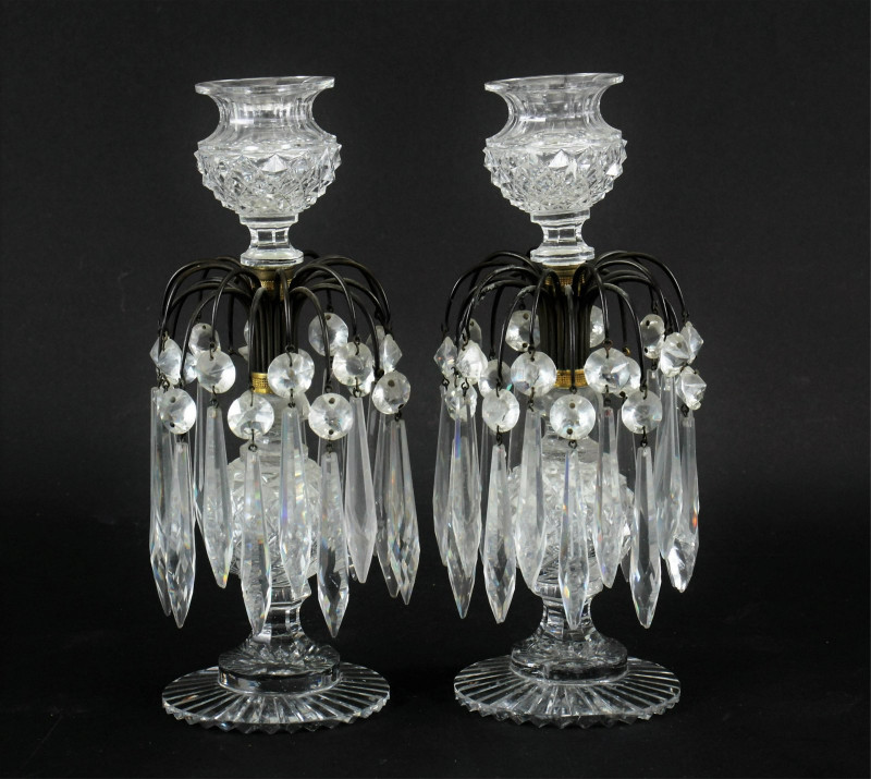 Pair Regency Gilt Brass & Cut Glass Candlesticks