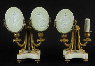 Image for Lot Pair of Louis XVI Style Ormolu & Marble Luminaire