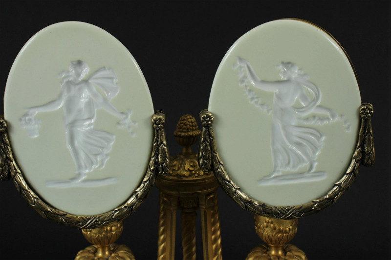 Pair of Louis XVI Style Ormolu & Marble Luminaire