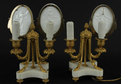 Pair of Louis XVI Style Ormolu & Marble Luminaire
