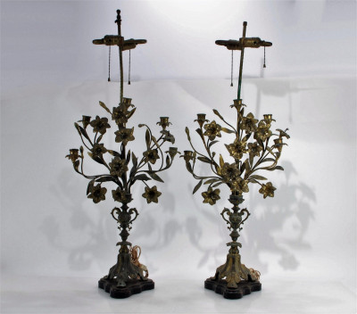 Image for Lot Pair of Louis XVI Style Parcel Gilt Lamps