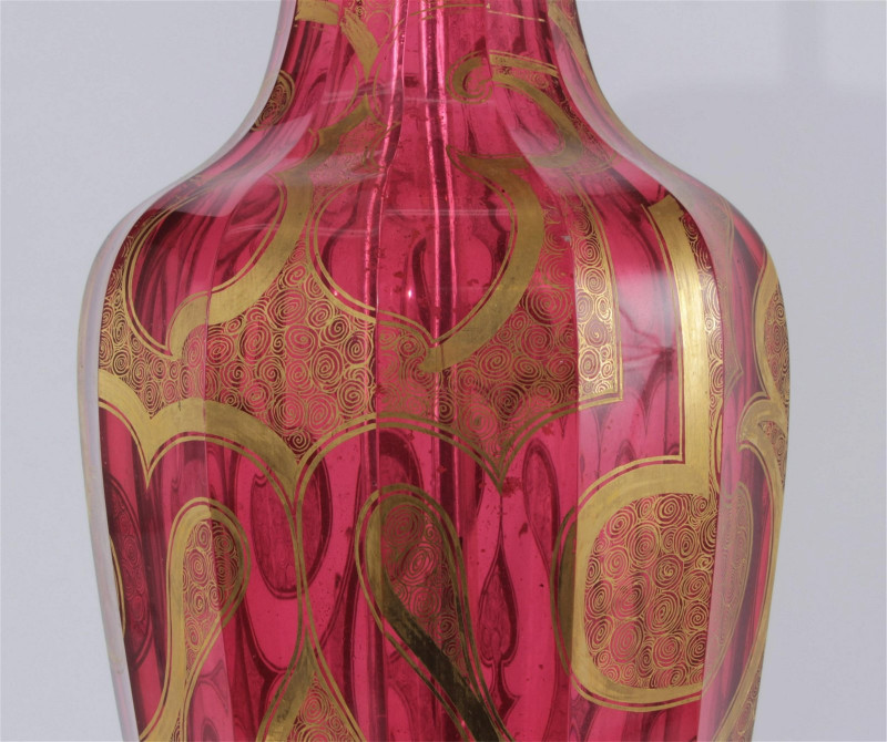 Art Nouveau Gilded Ruby Glass Urn as Lamp