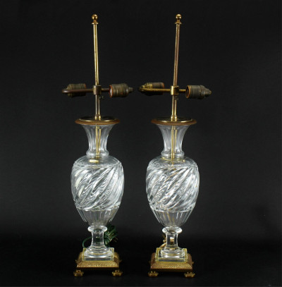Image for Lot Pair of French Cut Glass Lamps, possibly Baccarat