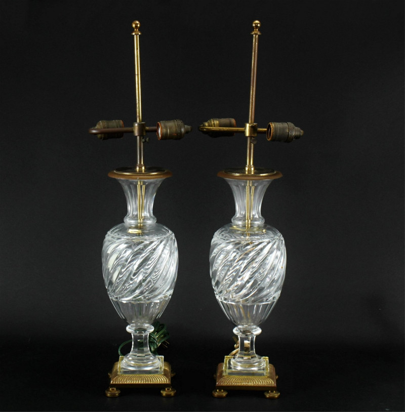 Pair of French Cut Glass Lamps, possibly Baccarat