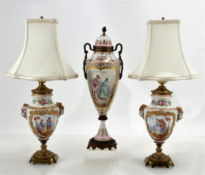 Image for Lot Pair of French Porcelain Lamps & Urn