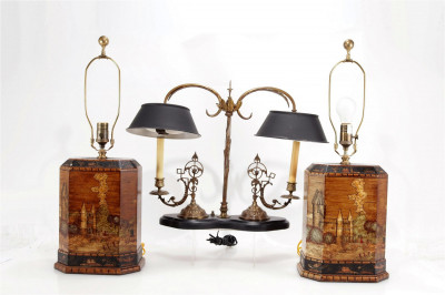Image for Lot Pair of Chinese Export Style Lamps & Student Lamp
