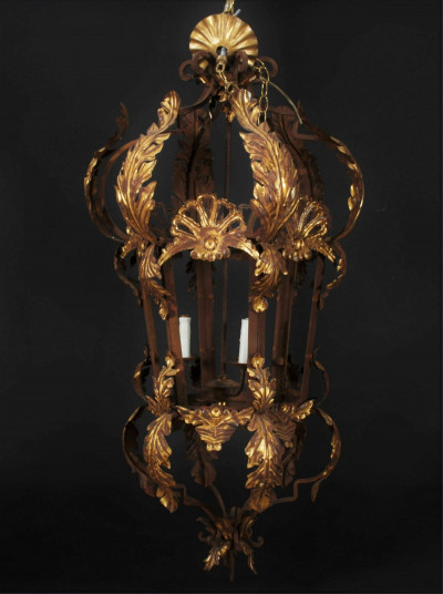 Image for Lot Rococo Style Gold Painted Iron Lantern
